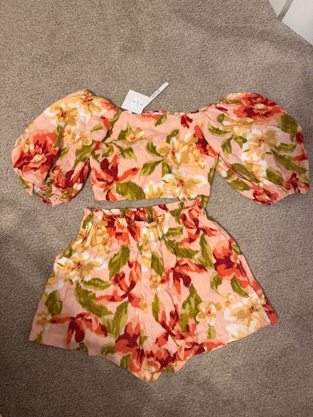 Paper Heart Peach Floral Linen Blend Set